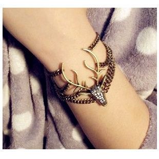 Sunshine Animal Pattern Bracelet Vintage Style Full Rhinestone Christmas Deer Antique Bronze Chain Link Bracelets Bangles S116 | Wish Deer Bracelet, Antler Bracelet, Gothic Bracelet, Bronze Bracelets, Estilo Punk, Oh Deer, Deer Head, A Bracelet, Layered Bracelets