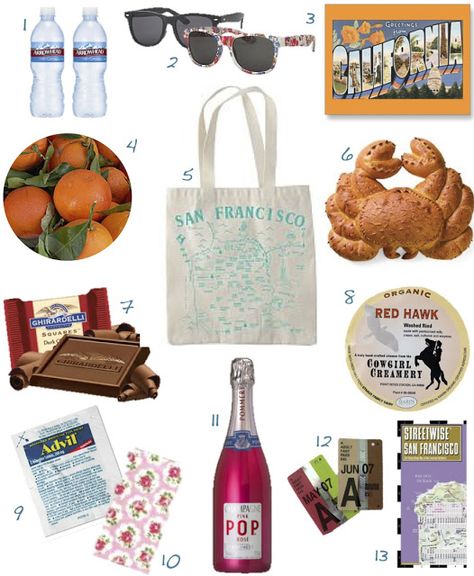 San Francisco themed wedding welcome bag for out of town guests Wedding Welcome Baskets, Destination Wedding Gifts, Wedding Guest Bags, Welcome Baskets, Sf Wedding, Welcome Bag, Wedding Gifts For Groomsmen, Food Party, San Francisco Wedding