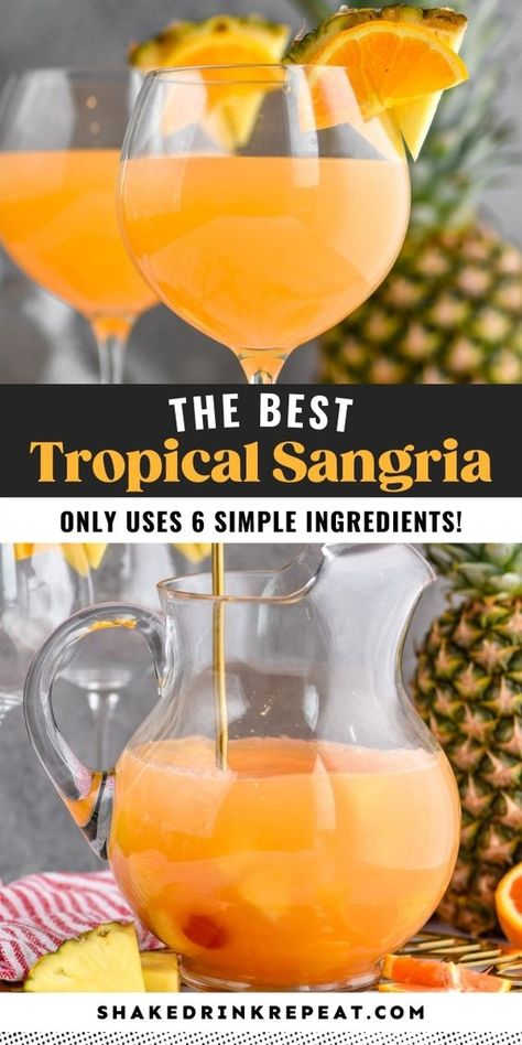 Tropical Sangria Recipe, Tropical Sangria, Shake Drink, Summer Drinks Alcohol, Cocktail Drinks Alcoholic, Yummy Alcoholic Drinks, Mixed Drinks Alcohol, Boozy Drinks, Mixed Drinks Recipes