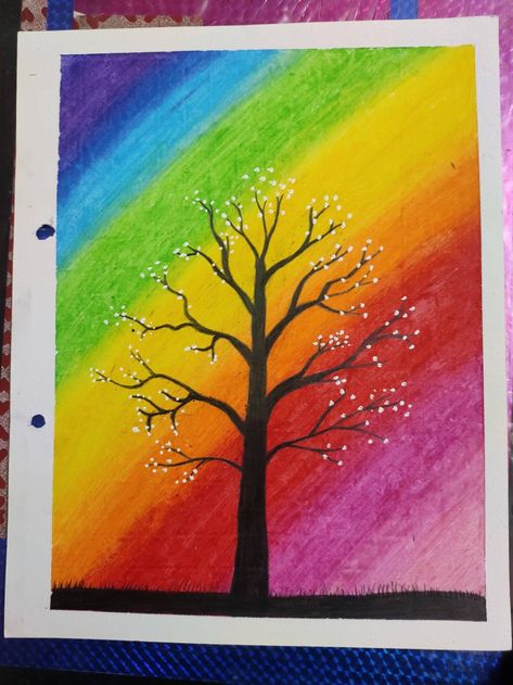 Oil pastel drawing Drawing For Oil Pastels, Competition Drawing Ideas, Pastel Colour Drawing Easy, Best Oil Pastel Drawings, Oilpastel Drawing Pastel Art, Drawing For Class 3, Oil Pastel Drawings Easy For Kids, Beautiful Tree Drawing, Oil Pastel Drawing For Kids