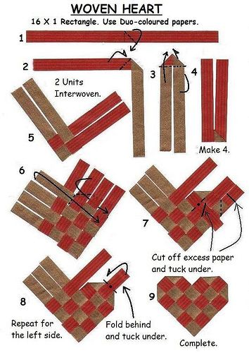 Woven Heart Diagrams | This was done more than 15 years ago.… | Flickr Heart Diagram, Vika Papper, Flax Weaving, Penanda Buku, Paper Folding Crafts, Woven Heart, Basket Weaving Patterns, Ornaments Homemade, Paper Weaving