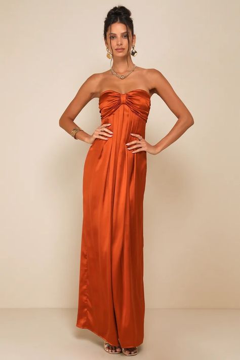 orange - Lulus Search Burnt Orange Wedding Guest Dress, Orange Bridesmaids Dress, Burnt Orange Satin Dress, Rust Orange Dress, Az Wedding, Orange Bridesmaid, Orange Bridesmaid Dresses, Orange Maxi Dress, Burnt Orange Dress