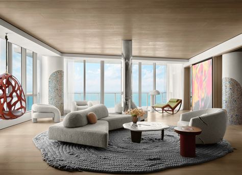 Miami Beach Apartment, Apartment In Miami, Miami Apartment, Miami Interiors, Ceramic Floor Lamps, Penthouse Design, Cozy Den, Barbie Dream House, Beach Apartment