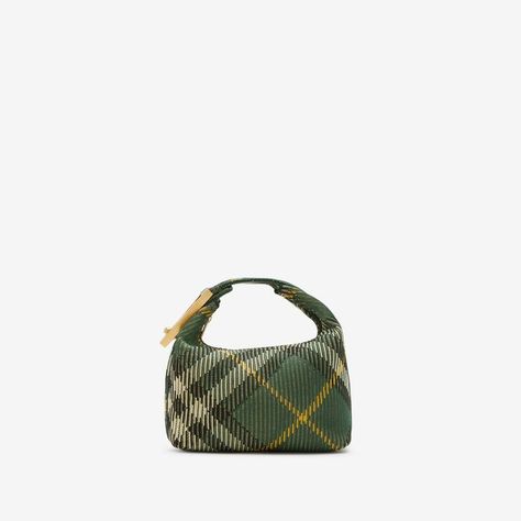 Featuring A Sophisticated Green Check Design Equipped With A Top Zip Closure For Added Security Comfortable Fabric Top Handle For Easy Carrying Spacious Open Compartment For All Your Essentials Accentuated With Gold-Tone Metal Hardware For A Touch Of Luxury Dimensions: Width: 21.5 Cm, Height: 11 Cm, Depth: 12 Cm Made From 100% Polyamide For Durability Baguette Bags, Structured Bag, Lightweight Bag, Leather Cap, Mini Handbags, Beach Tote Bags, Burberry Bag, Green Bag, Metal Hardware