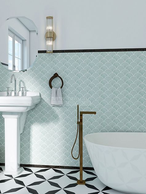 fish scale tile wholesale Fish Scales Tiles Bathroom, Mermaid Scale Tile, Fishscale Tile Bathroom, Fish Scale Bathroom, Fish Scale Tile Bathroom, Tile Fish, Cool Tiles, Bathroom Restoration, Moroccan Fish