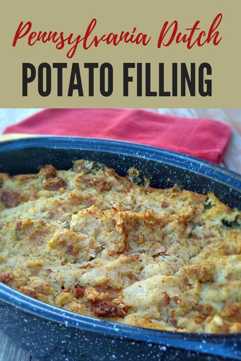 Amish Potato Stuffing, Potato Filling Recipe, Best Amish Recipes, Pennsylvania Dutch Recipes, Bread Stuffing, Potato Filling, Stuffing Ingredients, Holiday Side Dish, With Mashed Potatoes