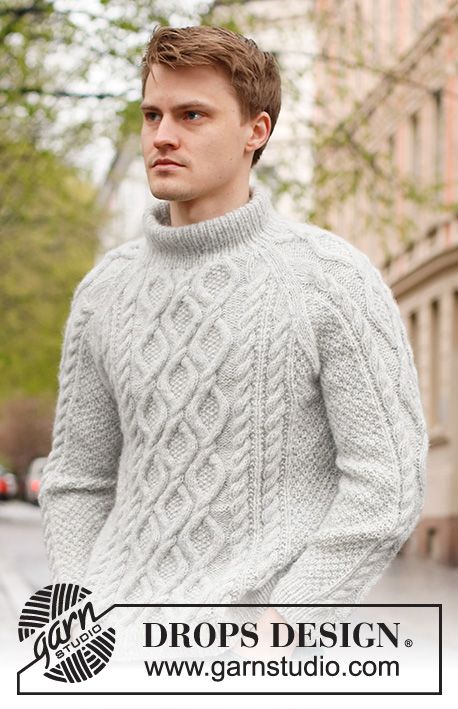 Stone Cables - Knitted jumper for men in DROPS Air. The piece is worked with raglan, cables and double neck. Sizes S - XXXL. Free knitting pattern DROPS 224-4 Men’s Knitted Jumper Patterns, Mens Aran Sweater Pattern Free, Cable Sweater Pattern Free, Cable Knit Sweater Pattern Free, Free Aran Knitting Patterns, Mens Knit Sweater Pattern, Cable Sweater Pattern, Mens Cable Knit Sweater, Cable Knit Sweater Pattern