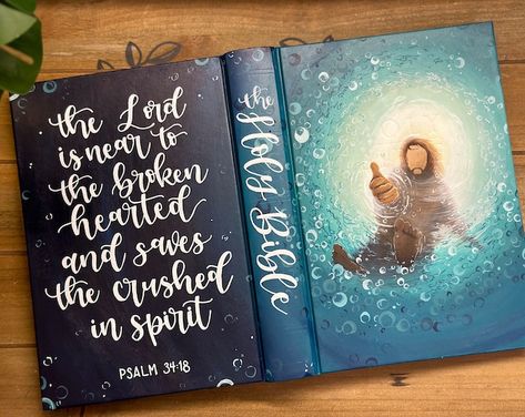 Hand Painted Holy Bible // Semi-custom // Our Faith in Jesus - Etsy Painted Scripture Cover, Hand Painted Bible Cover, Hand Painted Bibles, Bible Decor, Angels Bible, Painted Bible, Hand Painted Bible, Bible Cover, Bible Translations