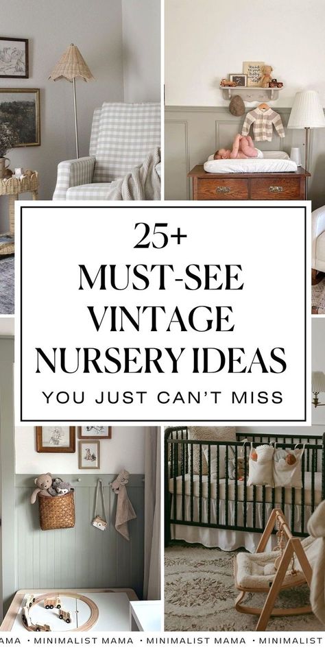 Searching for inspo for little one's nursery and love the classic charm of a vintage nursery? These vintage nursery room designs are timeless, warm and cozy. If you're on the hunt for vintage nursery ideas, SAVE this round-up of beautiful spaces for later (lots of baby boy nursery & baby girl nursery options, including nursery decor & nursery room furniture ideas too!) Nursery Ideas Vintage, Vintage Woodland Nursery, Vintage Baby Boy Nursery, Vintage Nursery Ideas, Vintage Nursery Room, Vintage Nursery Boy, Vintage Baby Girl Nursery, Vintage Girl Nursery, Nursery Layout