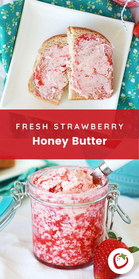 You will want your butter to be at room temperature when you whip it with the strawberry puree. I used my kitchen-aid and whipped the daylight out of them. And voila – you will have a creamy, fluffy, flavorful strawberry honey butter. Put it in a cute jar to give away! #strawberrybutter #honeybutter #homemadegifts #homemadespreads #freshstrawberryrecipes Strawberry Puree Uses, What To Do With Strawberry Puree, Recipes With Strawberry Puree, Strawberry Puree Recipe, Strawberry Honey Butter, Strawberry Butter Recipe, Cute Recipes, Flavored Butter Recipes, Butter Recipes Homemade