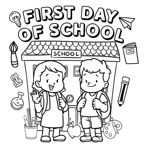 My First Day Of School Coloring Page, First Day Of School Coloring Page Kindergarten, First Month Of School Crafts, First Day Of School Worksheets Kindergarten, Welcome To Preschool Coloring Page, Welcome To First Grade Coloring Page, First Day Of School Activity Preschool, First Day Of Preschool Worksheets, Welcome Back School Activities