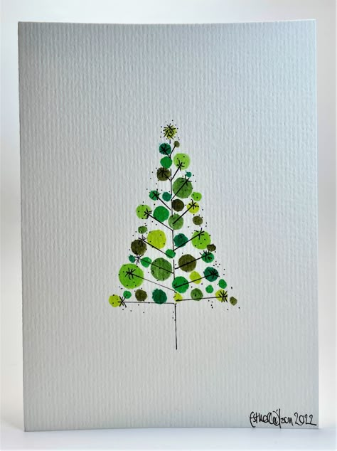 Send your Christmas greetings in style Hand-painted luxury Christmas cards by eDgE dEsiGn London. Every card is unique and hand-made by artist, Esther Wilson. About this card This card is part of the new Christmas card collection for 2022. The card features a mid-century modern/retro inspired Christmas Tree design. Created using watercolour circles in various shades of green. The design features a black ink branches with a starburst pattern. The design is centred in the middle of the card. The d Luxury Christmas Cards, Painted Christmas Cards, Christmas Card Art, Hand Painted Christmas, Watercolor Christmas Cards, Merry Christmas Greetings, Christmas Card Crafts, 수채화 그림, Christmas Tree Design