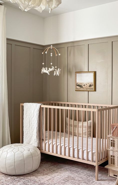 Nursery Paint Colors, Beige Nursery, Cozy Baby Room, Nursery Accent Wall, Ikea Nursery, Nursery Trends, Minimalist Nursery, Baby Room Neutral, Baby Nursery Neutral