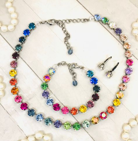 2023 Wishlist, International Gifts, Rainbow Necklace, Color Rainbow, Rainbow Crystal, Everyday Necklace, Crystal Choker, Tennis Necklace, Colorful Rainbow