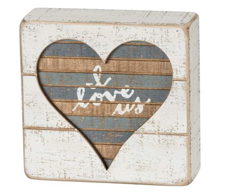 A slat wood box sign featuring a sentiment inside a cut-out heart design with striped coloration accents STURDY CONSTRUCTION: Measures 5 x 5 x 1.75-inches; designed to freely stand on its own or hang on a wall SENTIMENT READS: I Love Us RUSTIC DISTRESSED STYLE: Slat wood style sign with rounded edges and corners for a distressed look I Love Us, Golden Puppy, Valentines Day Greetings, Valentine's Day Greeting Cards, Primitives By Kathy, Heart Pillow, Love Us, Custom Metal Signs, Gifts Cards