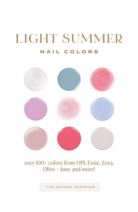 Over 100+ colors from OPI, Essie, Zoya, Olive + June and more! Nail Art For Spring, Summer Nail Polish Colors, Light Summer Color Palette, Spring Nail Polish Colors, Olive June, Soft Summer Palette, Nail Polish Colors Summer, Pink Nail Art Designs, Summer Nail Polish