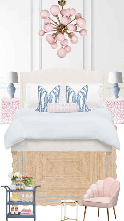 Pink and blue room with white trim wall 🩵💗 Pink And Blue Bedroom Aesthetic, Pink And Blue Room, College Bedroom Ideas, Blue Bedroom Aesthetic, Pink And Blue Bedroom, Bedroom Ideas Pink, Trim Wall, College Bedroom, Blue Room