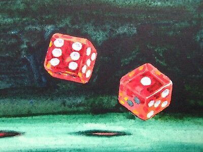 Casino Las Vegas Game Playing Red Dice Watercolor Painting ACEO.#CasinoFun #WinningAtTheCasino #CasinoVibes #CasinoLife #CasinoGoals Roulette Aesthetic, Gamble Aesthetic, New Vegas Aesthetic, Casino Painting, Dice Painting, Poker Painting, Vegas Painting, Dice Aesthetic, Board Game Art