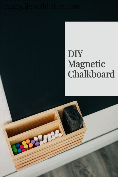 how to make an EASY DIY magnetic chalkboard for your kid's playroom or homeschool learning room Large Chalkboard Diy, Magnetic Chalkboard Wall Playroom Ideas, Make A Chalkboard Diy, Chalkboard Wall Organization Ideas, Magnet Board Playroom, Chalk Wall Ideas For Kids, Magnet Board Ideas For Kids, Chalk Board Ideas For Girls Room, Diy Magnetic Wall