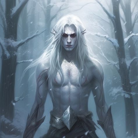 photorealistic, beautiful, masterpiece, young male ice elf, pale, sliver eyes, long hair, scar in the face and hunted eyes, a dark forest, winter, Taken By The Dark Elf King, Snow Elves Art, Snow Elf Dnd, Pale Elf Male, Ice King Fantasy Art, Black Haired Elf Male, Silver Haired Elf, Snow Elf Art, Elf With Antlers