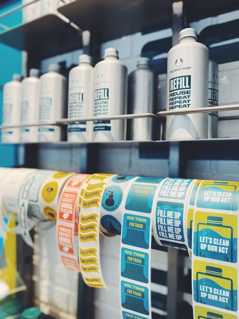 Refill. Reuse. Repeat. Join the Refill Revolution with The Body Shop's irresistible in store re-fill stations. Refilling isn't just better for the planet, it's better for your wallet too - each refill contains an extra 50ml, totally free, win/win! #shopwillowbrook #refillprogram #refillrevolution #gogreen #refillreuserepeat How To Start A Refill Store, Refill Store, Refill Station, Zero Waste Store, Beauty Supply Store, Cleaning Company, Cleaning Companies, Food Packaging Design, Sustainable Packaging