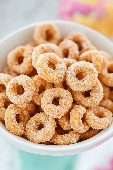 Mini Doughnut Hot Buttered Cheerios Mini Donut Cheerios, Hot Buttered Cheerios, Buttered Cheerios, Chocolate Doughnuts, Butter Cinnamon, Oat Cereal, Mini Doughnuts, Breakfast Tacos, Sausage And Egg