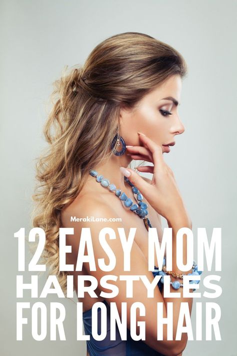 24 Quick and Easy Mom Hairstyles for Every Hair Length | If you're looking for simple hairstyles to elevate your look, but you're perpetually running late and need ideas you can achieve in like 5 minutes or less, this post is for you! Whether you have short, medium length, or long hair that's straight, wavy, or curly, these hairstyles will get you out the door looking your best. Perfect for stay at home moms, busy working moms, and everyone in between, these also double as good lazy day looks! Hair Styles For Staying At Home, Hairstyles For Moms With Long Hair, Easy Mom Long Hair Styles, Hair Styles For Long Hair Length Simple, Easy Casual Hairstyles For Medium Hair, Day 5 Hair Hairstyles, Every Day Hairstyle, Easy Simple Hairstyles For Long Hair, Lazy Hairstyles For Medium Hair