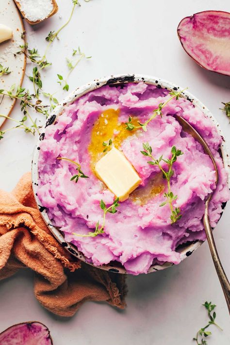 Purple Mashed Potatoes Recipes, Mashed Purple Potatoes, Mashed Purple Sweet Potatoes, Purple Potato Recipe, Purple Potatoes Recipe, Beni Imo, Purple Mashed Potatoes, Whole30 Sides, Purple Potato Recipes