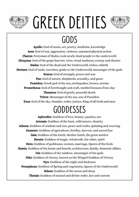 Gods and Goddesses Cheat Sheet, Grimoire Pages  #grimoirepages #bookofshadows #modernwitch Menulis Novel, Grimoire Pages, Greek Mythology Gods, Grimoire Book, Wiccan Spell Book, Greek Gods And Goddesses, Witchcraft Spell Books, Witch Spell Book, Witchcraft For Beginners