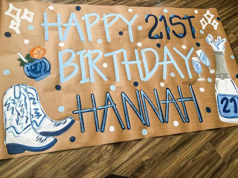 Blues and summer feels in this banner 🌊💙☀️ #banner #summer #beach #painting #paint #banners #butcherbanner #brownpaperbanner #bannersdesign #events 21st Birthday Pregame Ideas, 21st Wallpaper, 21st Birthday Diy Decorations, 21 Birthday Ideas Theme, 21st Birthday Banner Painted, 20th Birthday Banner, 21st Birthday Banner Ideas, 21th Birthday Party Ideas, 21st Banner Ideas