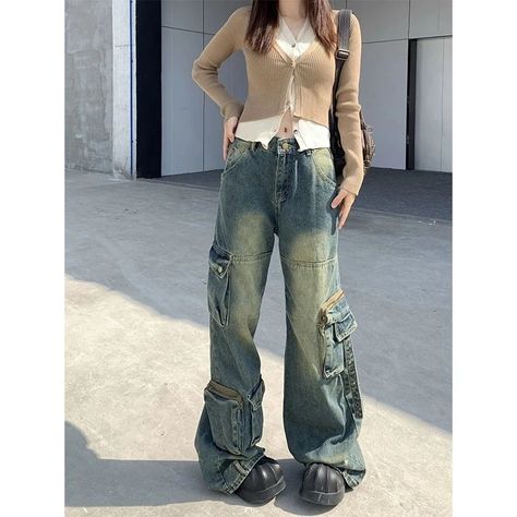 NEW CARGO DENIMS OUT IN STORE NOW Cargo Denim Pants, American Street Style, American Street, Denim Decor, 2000s Grunge, Japanese Harajuku, Baggy Cargo Pants, Streetwear Jeans, Y2k Jeans