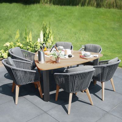 7 Pieces Outdoor Dining Set with Oval Marble-top Table and Rattan Woven Armchair-Homary Dining Outdoor, Modern Outdoor Dining, Rust Paint, Balcony Patio, Esstisch Modern, Rattan Armchair, Garden Dining Set, Patio Dining Table, Oval Table Dining