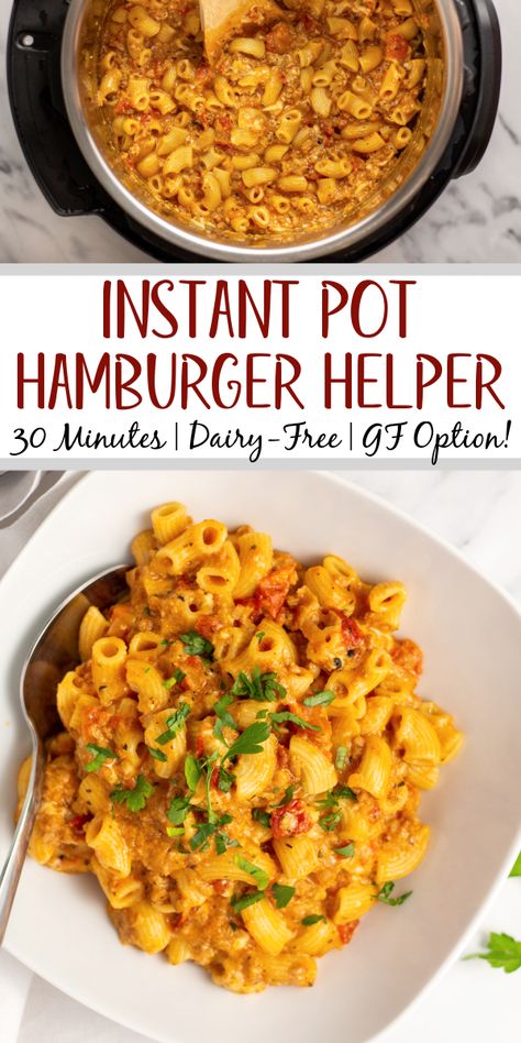 Instant Pot Hamburger Helper, Instant Pot Ground Beef, Hamburger Helper Recipe, Gluten Free Dairy Free Dinner, Dairy Free Pasta Recipes, Gluten Free Instant Pot Recipes, Hearty Recipes, Beef Recipe Instant Pot, Gluten Free Instant Pot