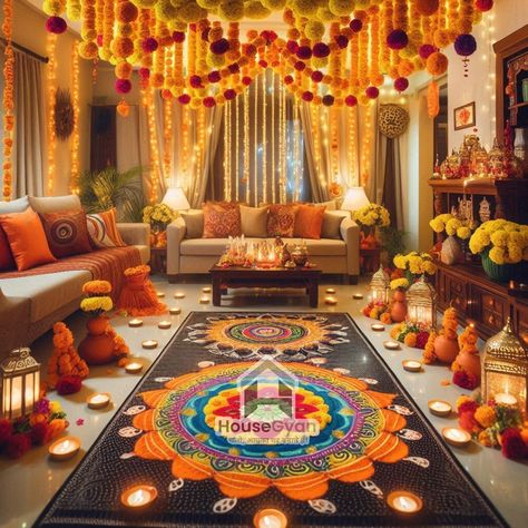 18 Simple Navratri Decoration Ideas At Home 2024 - HouseGyan Decoration Ideas For Navratri At Home, Navratri Home Decor, Decoration Ideas For Navratri, Navratri Decoration Ideas For Home, Navratri Decoration Ideas, Navratri Decor, Simple Flower Arrangements, Navratri Decoration, Party Logo