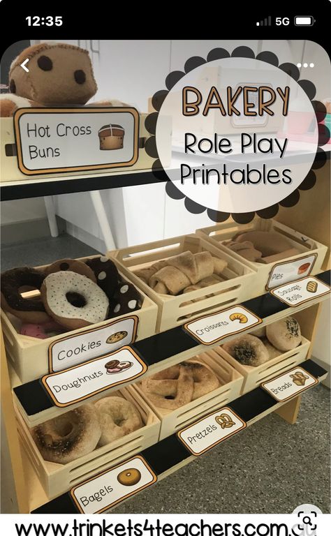 Eyfs Bakery Role Play, Bakery Kindergarten Ideas, Kids Bakery Shop Diy, Bakery Role Play, Bakery Dramatic Play Preschool, Bakery Pretend Play, Dramatic Play Space, Bakery Printables, Bakery Dramatic Play