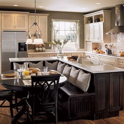 Counter Stools White Kitchen, Kitchen Island With Seating Small, Kitchen Island With Bench Seating, Kitchen Sitting Areas, Kitchen Remodel Pictures, Bench Seating Kitchen, Kitchen Island Cabinets, Kitchen Island Bench, White Kitchen Island