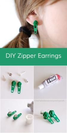 tutorials Ideas, Craft Ideas on tutorials Zipper Earrings, Anting Manik, Zipper Crafts, Zipper Jewelry, ดินปั้น Polymer Clay, Easy Diy Jewelry, Recycled Jewelry, Earring Tutorial, Homemade Jewelry