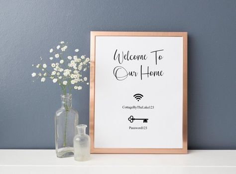 Welcome To Our Home Sign 8x10 ~ WIFI Sign ~ Internet Password Sign ~ Editable in Word or Pages Welcome To Our Home Sign, Wifi Password Sign, Printable Wedding Menu, Wifi Sign, Wedding Menu Template, Welcome To Our Home, Wifi Password, Wedding Menu Cards, Mountain Designs