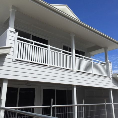 Job completed in Palm Beach, featuring a Hampton style balustrade Hamptons Balcony Balustrade, Ballastrades Outdoor, Hamptons Balcony, Balcony Balustrade Ideas, Hampton Balustrade, Hamptons Balustrade, Verandah Railing Ideas, Decking Balustrade Ideas, Veranda Balustrade