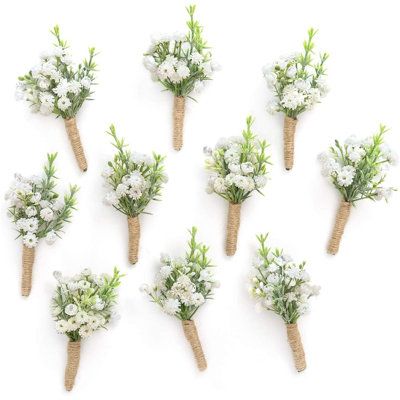 Entourage Bouquet, Flower Party Decorations, Diy Natal, French Country Wedding, Boutonnieres Prom, White Boutonniere, Groomsmen Boutonniere, Dusty Rose Wedding, Baby Breath