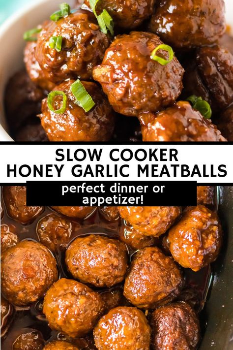 Chicken Meatballs Meal, Meatballs Meal, Meatballs Chicken, Honey Garlic Meatballs, Garlic Meatballs, Meatball Recipes Crockpot, Appetizer Meatballs, Meatball Recipes Easy, Slow Cooker Meatballs