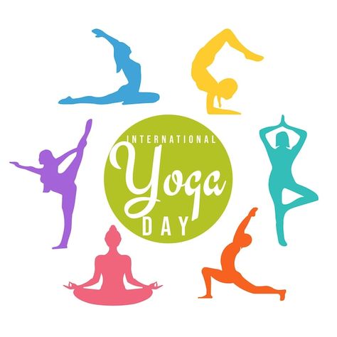 Yoga Silhouette, Happy International Yoga Day, 21 June, International Yoga Day, Yoga Day, Logo Background, International Day, Cool Fonts, Vector Photo