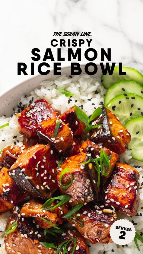 Looking for something filling, light and tasty? Try this Crispy Salmon Rice Bowl is tangy, sticky and packs a flavor punch. Perfectly paired with a bowl of fluffy steamed rice. Click on the image and check out the recipe and make it for dinner! Rice Bowls Healthy, Health Meal Prep, Rice Bowl Recipe, Asian Sauces, Asian Salmon, Bowls Recipes, Crispy Salmon, Mushroom Recipes Healthy, Salmon Rice Bowl