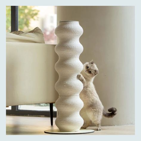 Dog And Cat Decor Accessories That Will Make Your Home Cuter (Beds, Gates, Scratchers, And MORE) - Emily Henderson Modern Cat Scratching Post, Crochet Cat Scratcher, Cat Must Haves Products, Aesthetic Cat Supplies, Aesthetic Cat Toys, Aesthetic Cat Stuff, Cat Toys Aesthetic, Stylish Cat Furniture, Cute Cat Toys