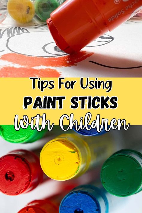 Tempera paint sticks are tube-like paints that go smoothly onto paper. Kids will say it is like painting with a glue stick or lipstick.    Even adults will love using paint sticks because they glide on the paper while giving opaque and vibrant colors.    Come explore a new art material that kids, parents and teachers love using! These paint sticks are not your average painting experience and one that all children will love to experiment with. Tempera Sticks Projects, Tempera Paint Sticks Projects, Tempura Paint Sticks Art, Tempera Paint Sticks Art, Kwik Stix Art Projects, Paint Stick Art, Painting Techniques For Kids, Paint Sticks Projects, Tempera Paint Sticks