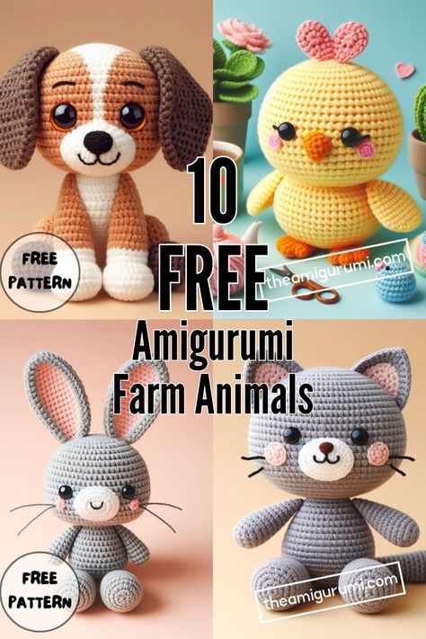 This is 10 Amazing FREE Amigurumi Farm Animal Crochet Patterns that's easy to follow and very beginner friendly! These patterns are perfect for every child and will be their best friend! I would recommend using a soft yarn so it will be as cosy as possible for the baby! Disclaimer This is a collection post Amigurumi Patterns, Couture, Crochet Farm Animals Amigurumi, Free Crochet Toy Patterns Amigurumi, Free Crochet Hippo Pattern Amigurumi, Quick Easy Free Crochet Patterns, Easy To Crochet Animals, Free Easy Crochet Animal Patterns For Beginners, Baby Crochet Toys Free Pattern