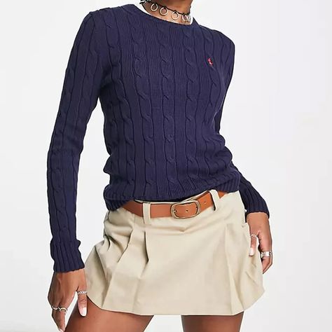 Preppycore Aesthetic: How To Get The Look | Glamour UK Polo Ralph Lauren Women Outfits, Ralph Lauren Sweater Outfit, Ralph Lauren Jumper, Ralph Lauren Looks, Adrette Outfits, Ralph Lauren Cable Knit, Western Outfits Men, Polo Outfit, Polo Ralph Lauren Women