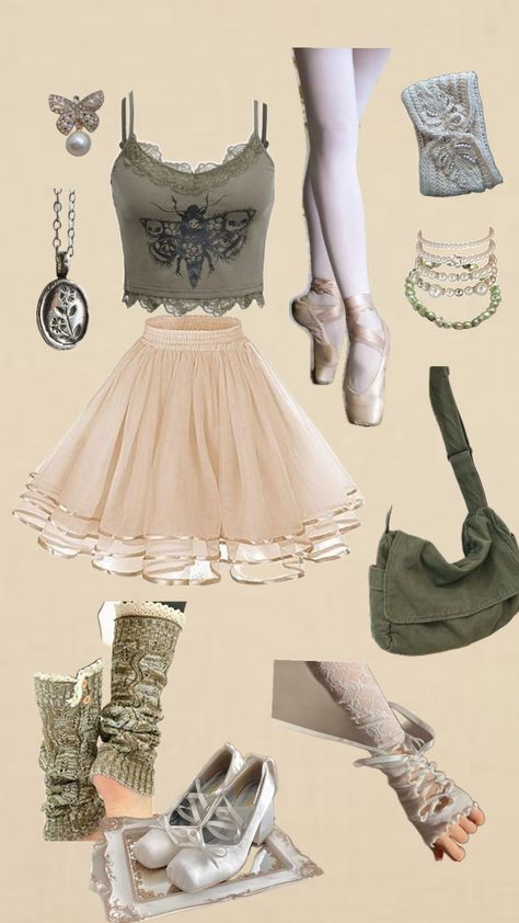 #ballet #ballerina #aesthetic #outfit #nature #goblincore #green #fit Ballet Academia Outfit, Ballerina Aesthetic Outfit, Ballet Outfit Aesthetic, Deer Pretty, Ballerina Aesthetic, Ethereal Style, Ballerina Outfit, Ballet Clothes, Goblin Core