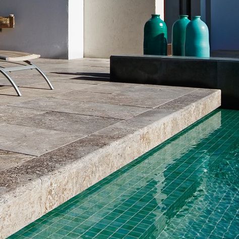 A #travertine #terrace invites to be inhabited, to live moments of relaxation, to meet friends in endless gatherings until sunset. #architecture #outdoor Travertine Terrace, Green Pool Water, Sunset Architecture, Dubai Hills, Hills Landscape, Podium Design, Travertine Pool, Green Pool, Plunge Pools