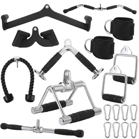 Junkin 19 Pieces LAT Pull Down Bars Cable Machine Attachments for Home Gym Triceps Rope Pull Down Equipment Weight Machine Accessories for Fitness Workout Strength Training Workout Strength Training, Exercise Accessories, Workout Strength, Rope Pulls, Gym Machines, Training Workouts, Cable Machine, Weight Machine, Workout Accessories